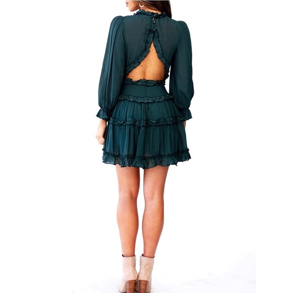 ✦NWT Ruffled Emerald Dress✦ - Picture 3 of 4
